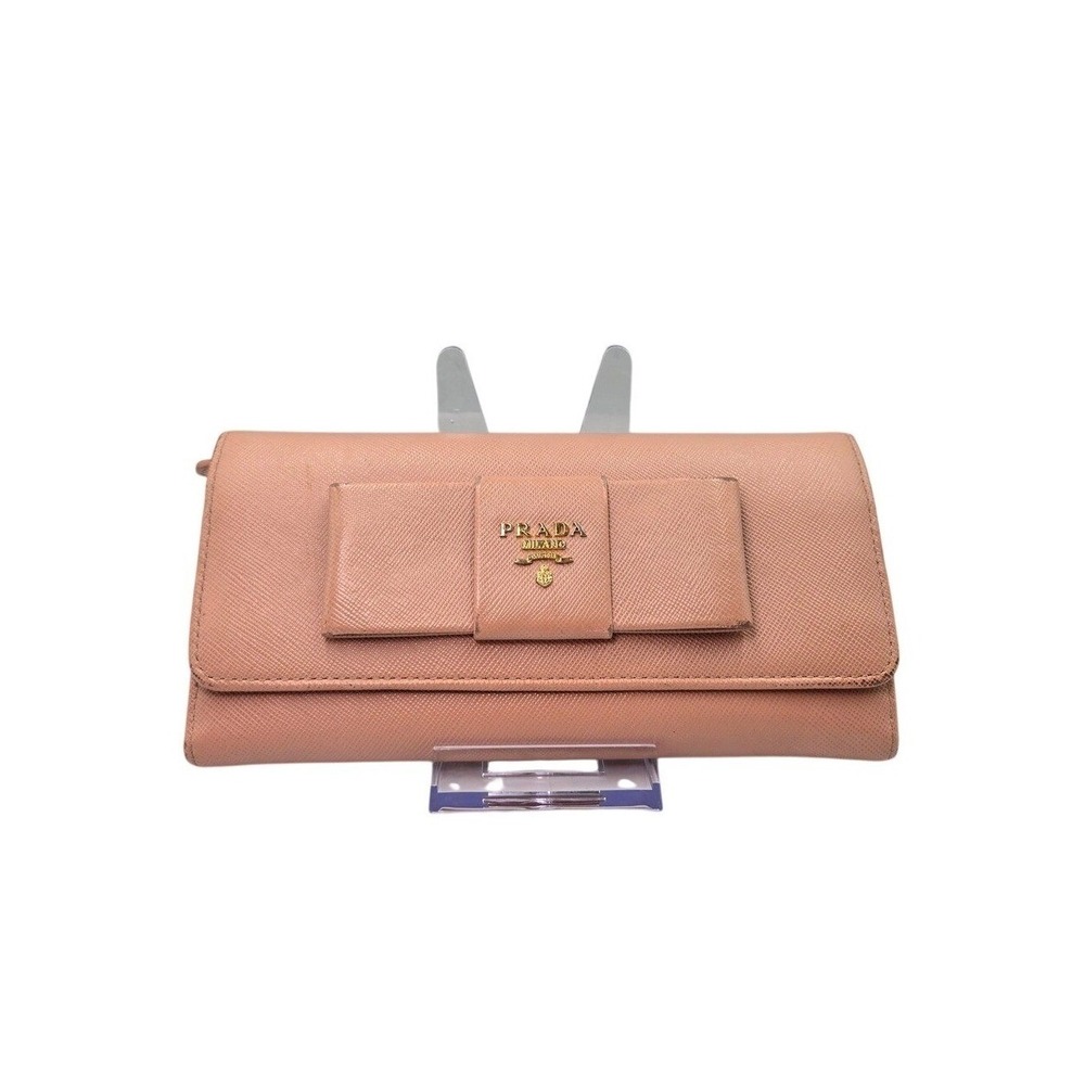 PRADA Milano Saffiano Pink Bow Chain Wallet On Chain Crossbody Clutch Bag